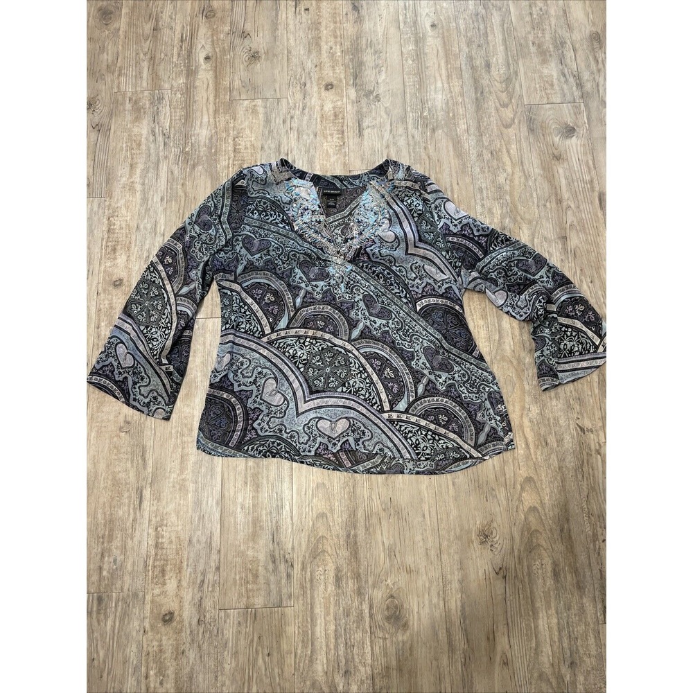 LANE BRYANT Blouse Womens Size 18/20 Top Floral 3/4 Sleeve Blue